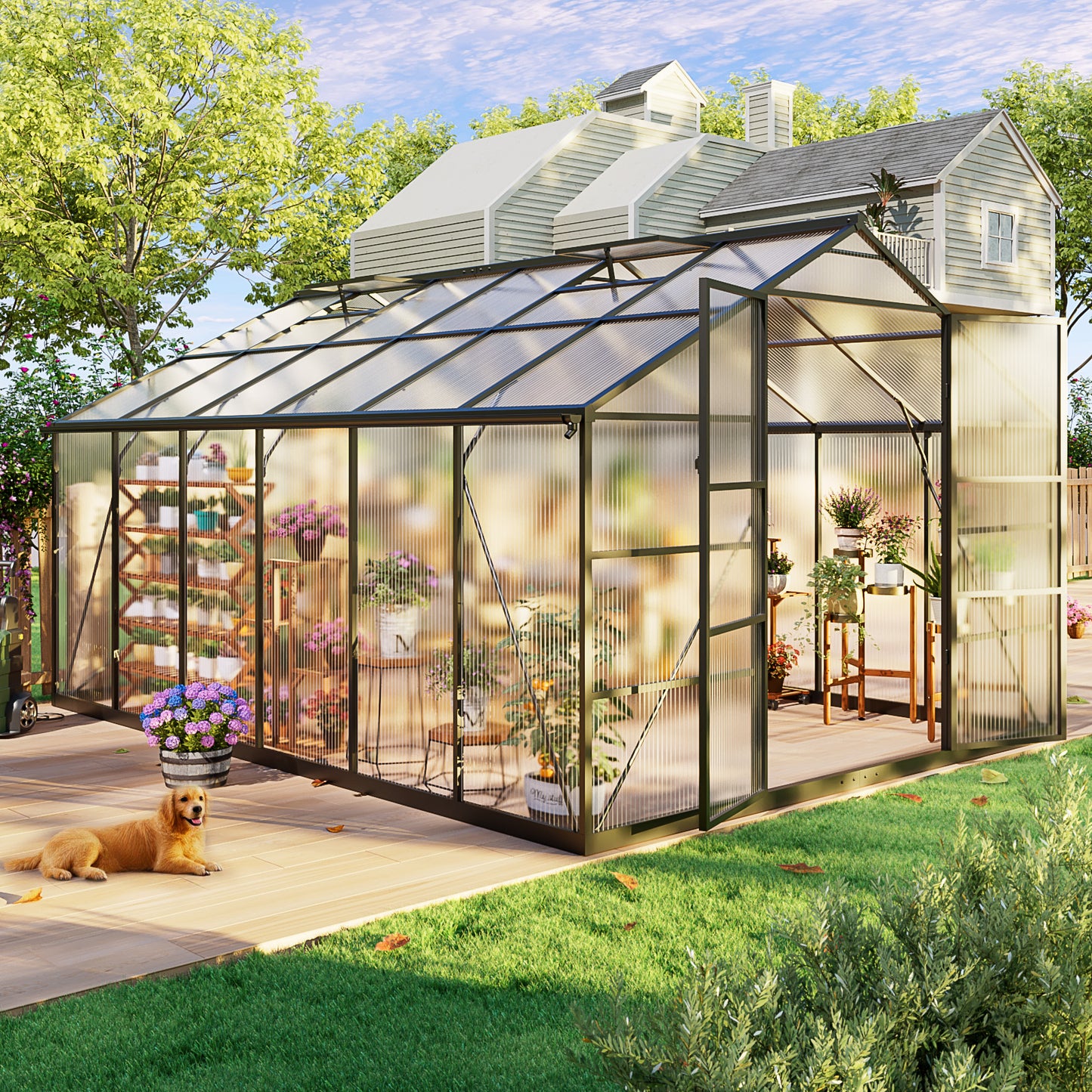 10×12FT Outdoor Walk-in Greenhouse, Heavy-Duty Polycarbonate Greenhouse with Reinforced Aluminum Frame for Garden, Backyard, or Winter Planting