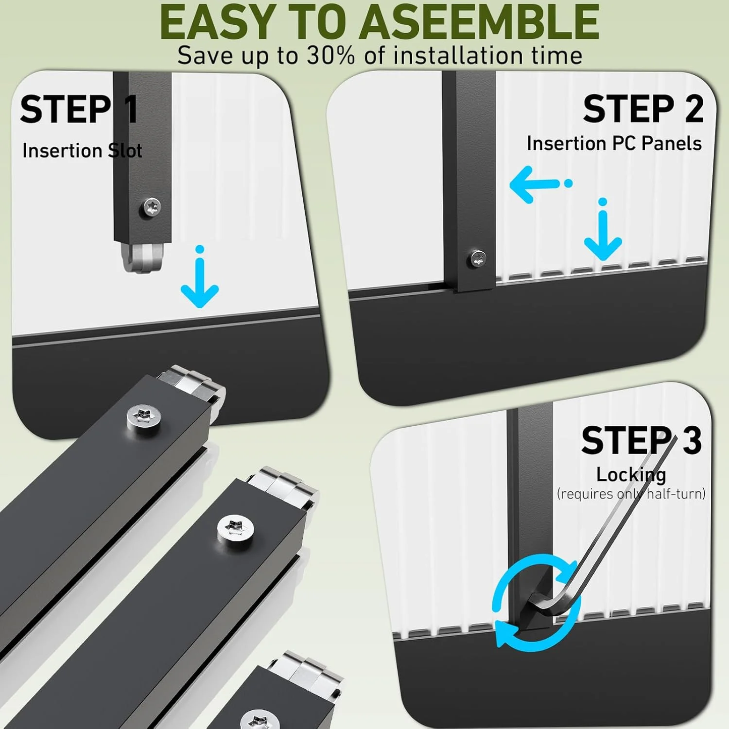 Sylviera 6x10ft Outdoor Walk-in Greenhouse with Thermometer Hygrometer, Heavy-Duty Polycarbonate Green House with Reinforced Aluminum Frame for Garden, Backyard, and Winter Planting