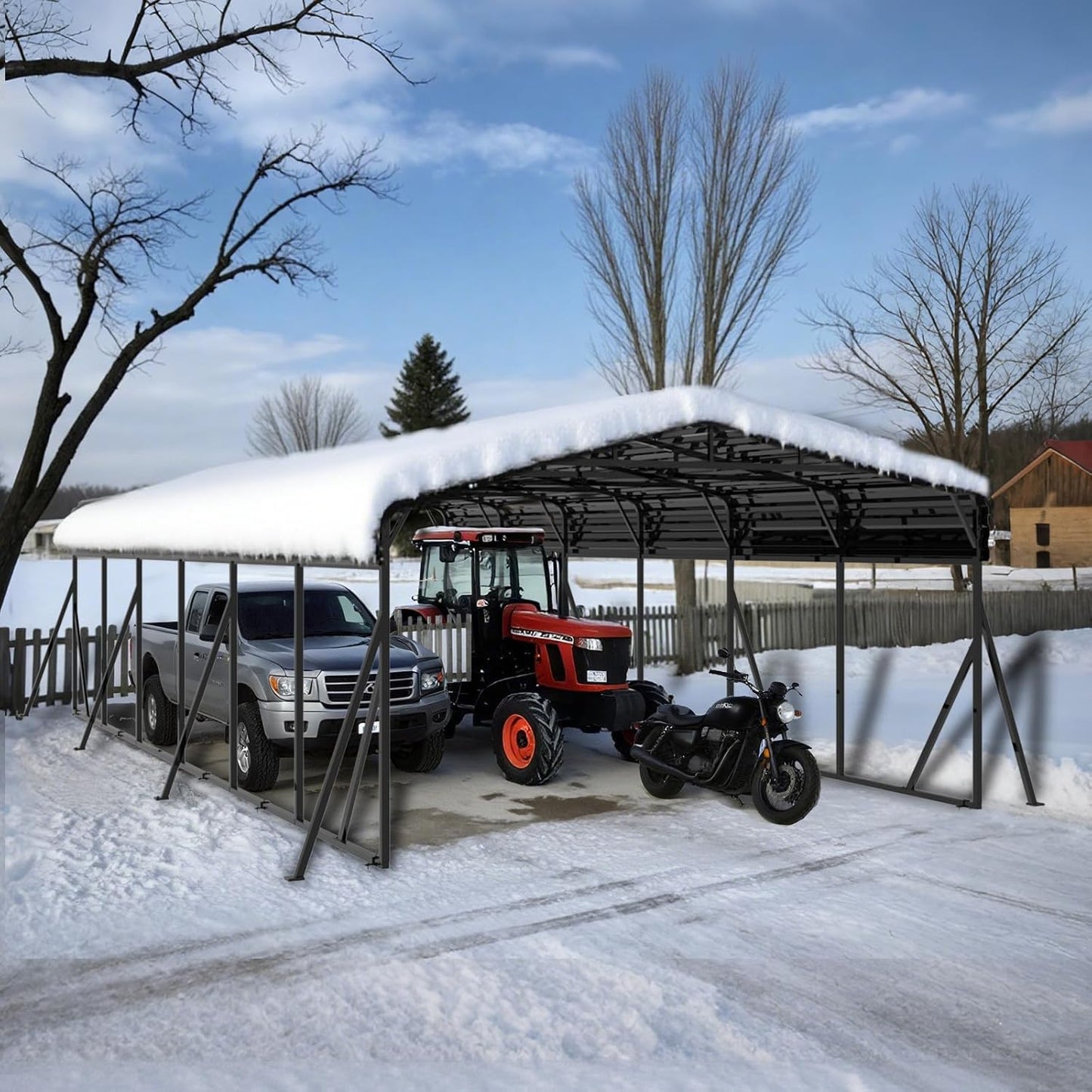20x30FT Heavy-Duty Metal Carport, Outdoor Car port Canopy with Reinforced Iron Frame, All-Weather Shelter for Cars, Trucks & Boats, Easy Assembly