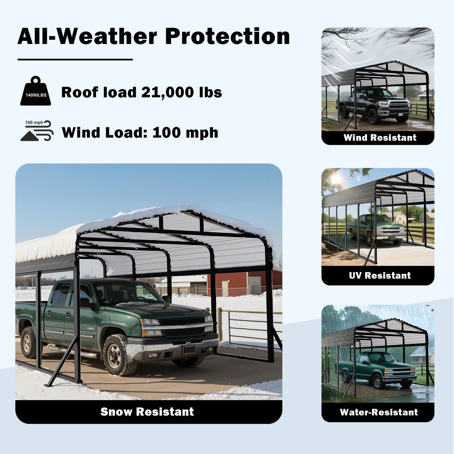 20x30FT Heavy-Duty Metal Carport, Outdoor Car port Canopy with Reinforced Iron Frame, All-Weather Shelter for Cars, Trucks & Boats, Easy Assembly
