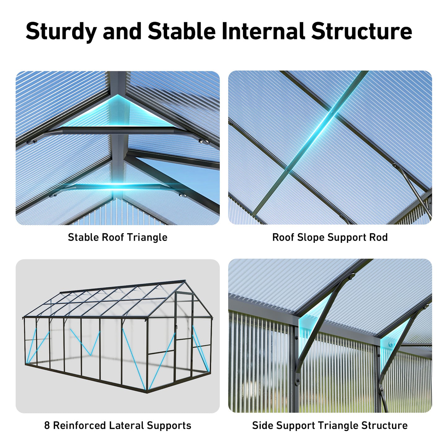 8×14FT Outdoor Walk-in Greenhouse, Heavy-Duty Polycarbonate Greenhouse with Reinforced Aluminum Frame for Garden, Backyard, or Winter Planting