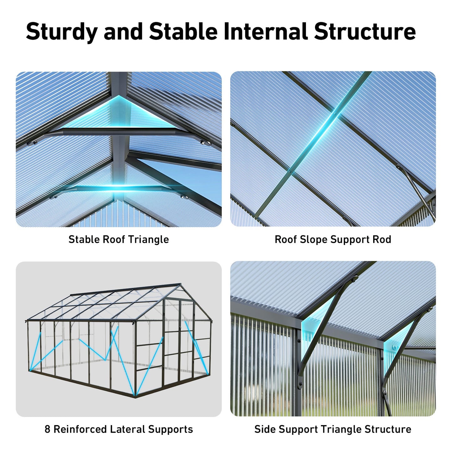 10×12FT Outdoor Walk-in Greenhouse, Heavy-Duty Polycarbonate Greenhouse with Reinforced Aluminum Frame for Garden, Backyard, or Winter Planting