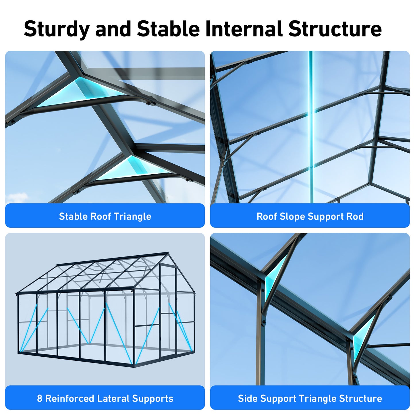 8x10FT Heavy-Duty Greenhouse with Reinforced Aluminum Frame & High-Transparency PC Panels, Walk-in Green House with Quick-Installation Structure for Outdoor Garden