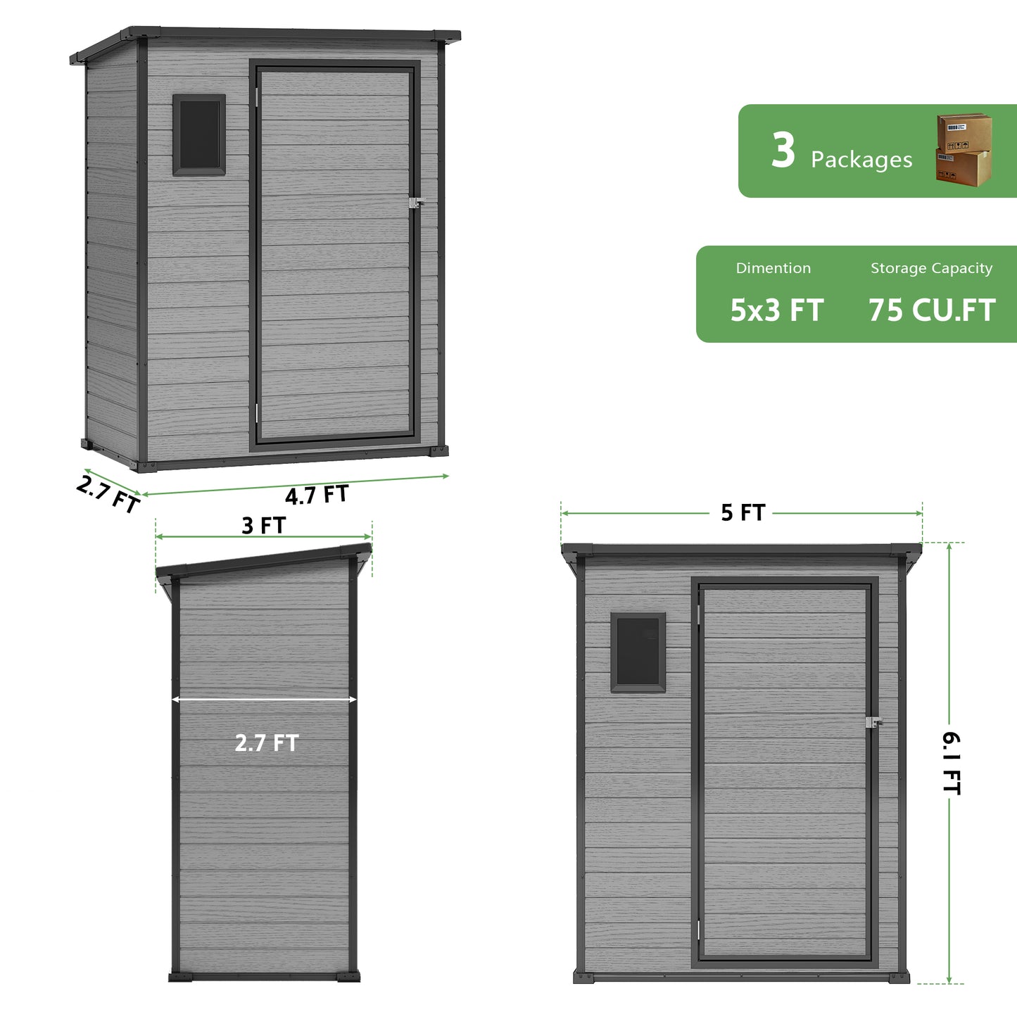 Sylviera 5×3 FT Resin Outdoor Storage Shed with Floor, Waterproof UV-Proof Plastic Garden Shed, Weather Resistant Backyard Storage for Tools & Bikes
