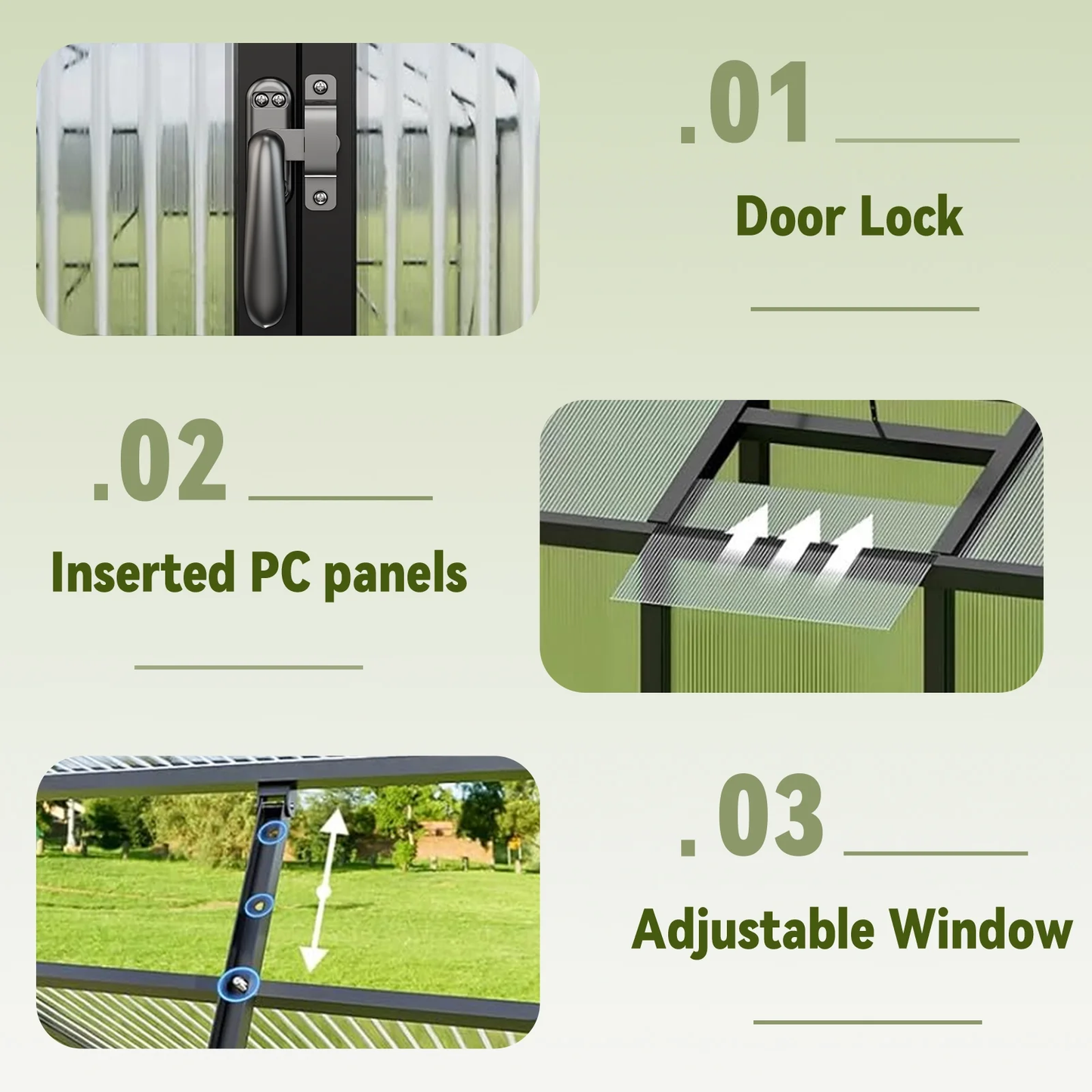 Sylviera 6x10ft Outdoor Walk-in Greenhouse with Thermometer Hygrometer, Heavy-Duty Polycarbonate Green House with Reinforced Aluminum Frame for Garden, Backyard, and Winter Planting