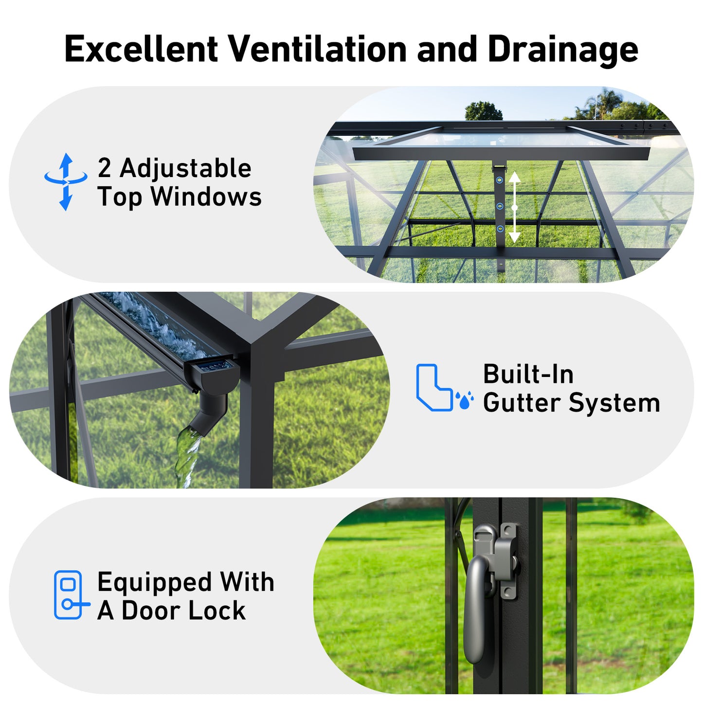 8x10FT Heavy-Duty Greenhouse with Reinforced Aluminum Frame & High-Transparency PC Panels, Walk-in Green House with Quick-Installation Structure for Outdoor Garden