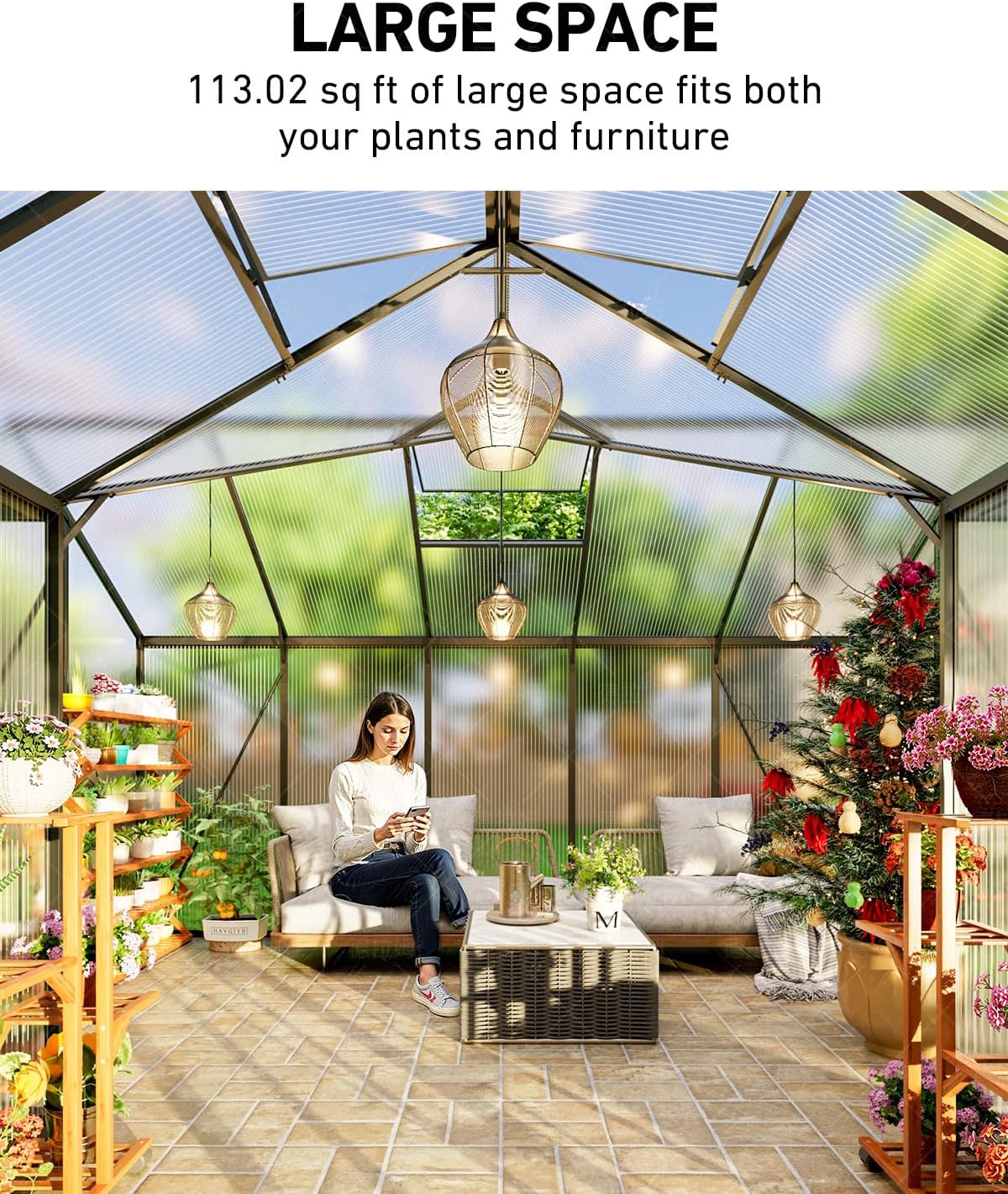 T-Shape Greenhouses, Heavy Duty Greenhouse with UV Protection, Polycarbonate Green House with Windproof Aluminum Frame, Roof Vents & Easy Assembly for Backyard or Garden