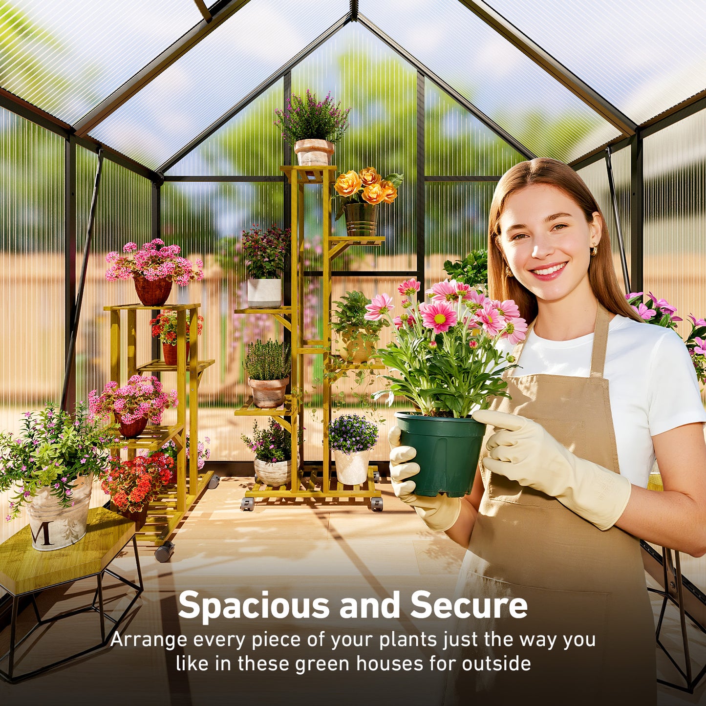 6×4FT Outdoor Walk-in Greenhouse with Thermometer Hygrometer, Heavy-Duty Polycarbonate Greenhouse with Reinforced Aluminum Frame for Garden, Backyard, or Winter Planting