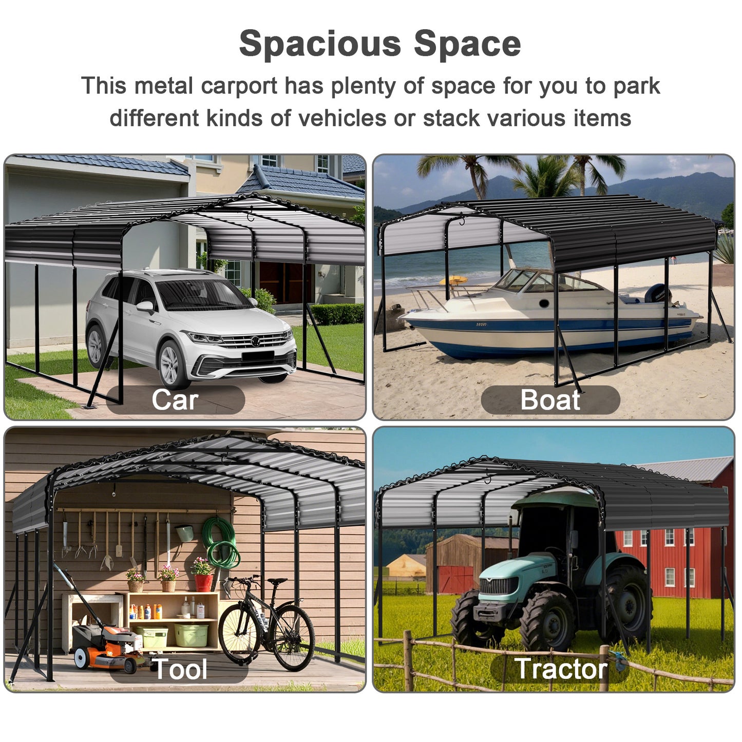 10x15FT Heavy-Duty Metal Carport, Outdoor Car port Canopy with Reinforced Iron Frame, All-Weather Shelter for Cars, Trucks & Boats, Easy Assembly