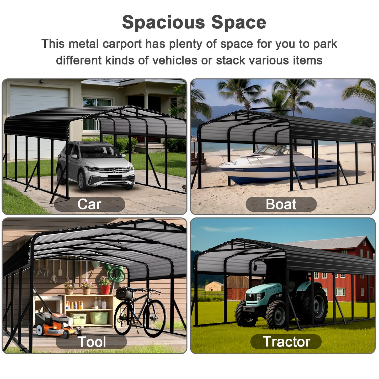 12x25FT Heavy-Duty Metal Carport, Outdoor Car port Canopy with Reinforced Iron Frame, All-Weather Shelter for Cars, Trucks & Boats, Easy Assembly