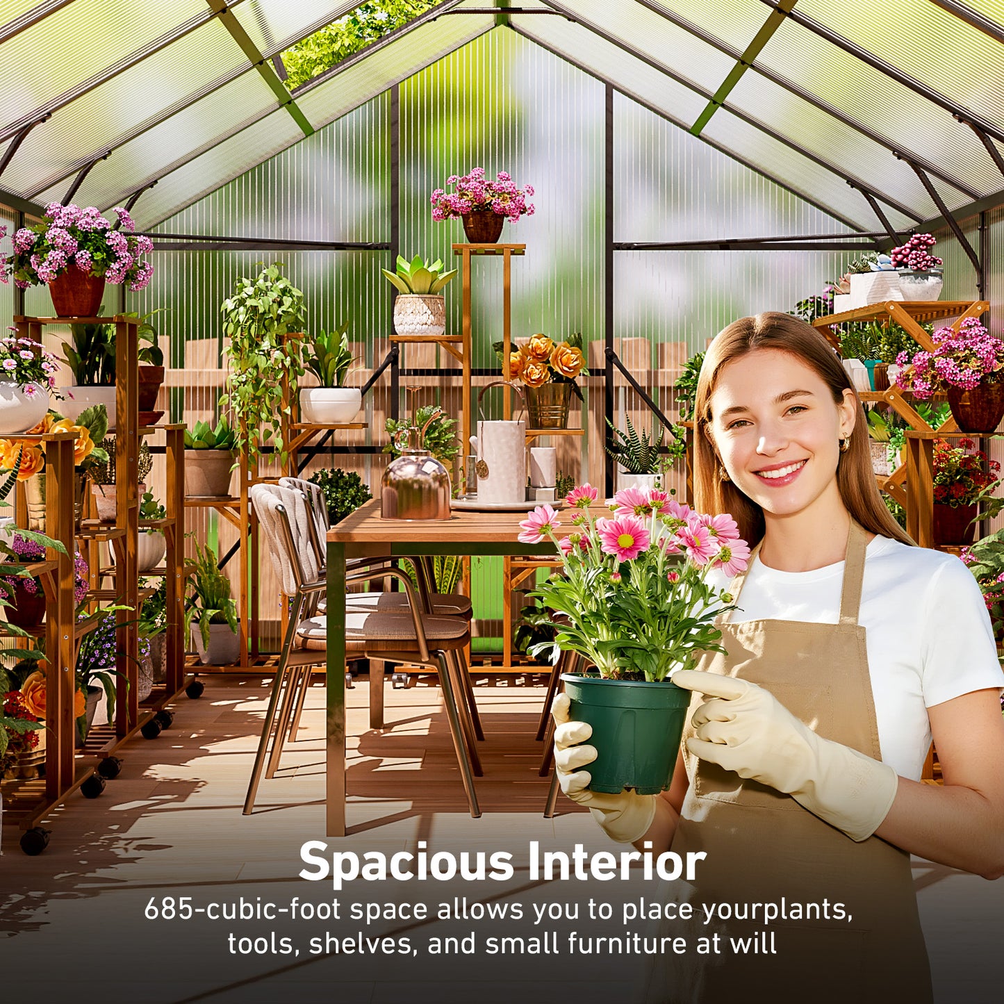 6×8FT Outdoor Walk-in Greenhouse with Thermometer Hygrometer, Heavy-Duty Polycarbonate Greenhouse with Reinforced Aluminum Frame for Garden, Backyard, or Winter Planting