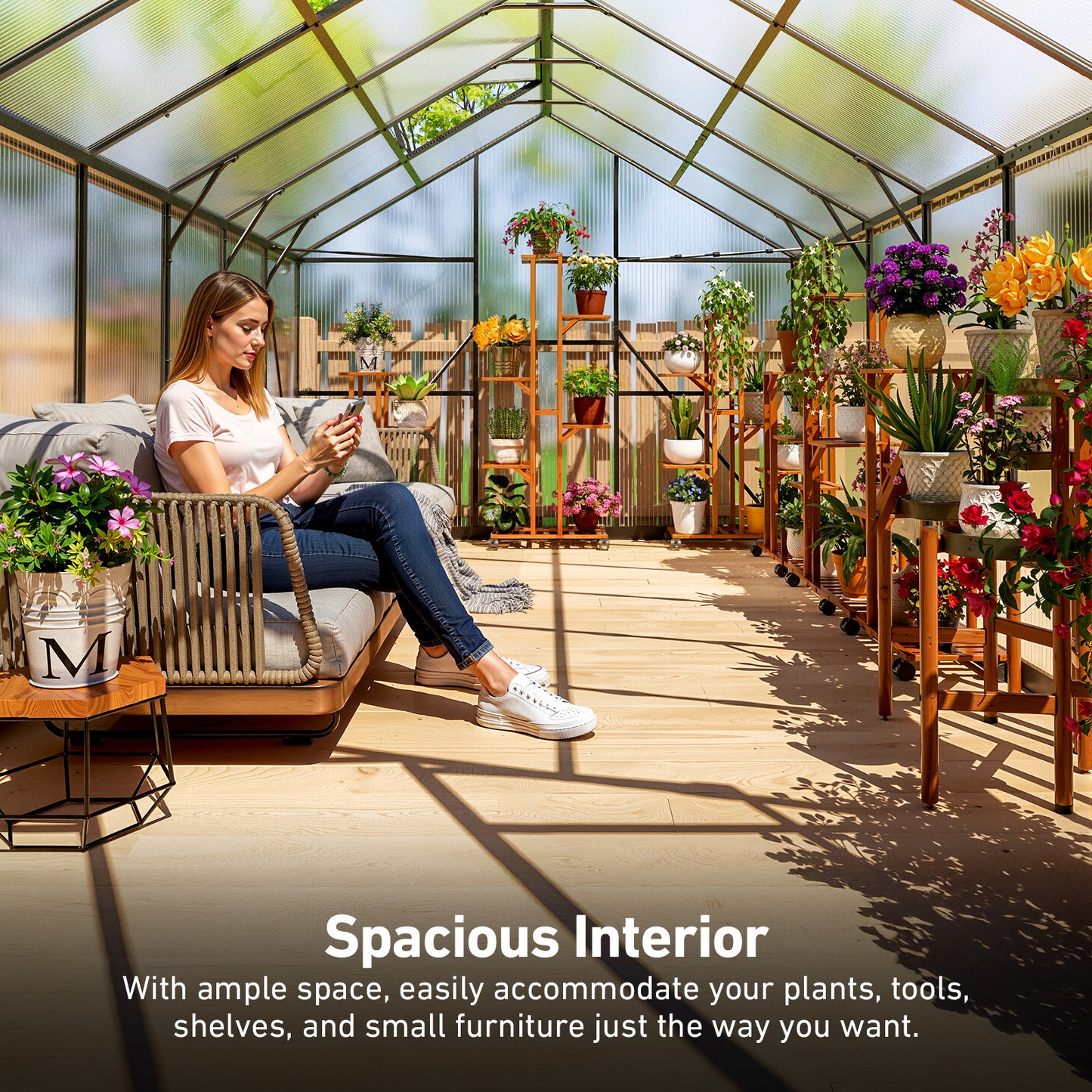 8×14FT Outdoor Walk-in Greenhouse, Heavy-Duty Polycarbonate Greenhouse with Reinforced Aluminum Frame for Garden, Backyard, or Winter Planting