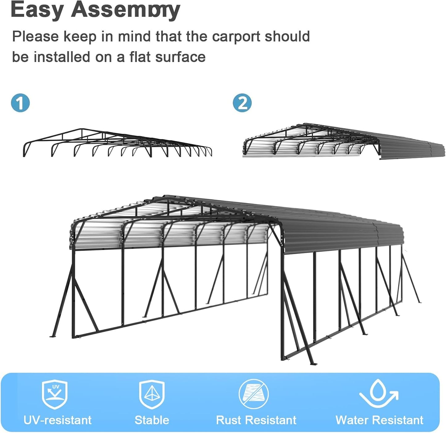 20x30FT Heavy-Duty Metal Carport, Outdoor Car port Canopy with Reinforced Iron Frame, All-Weather Shelter for Cars, Trucks & Boats, Easy Assembly