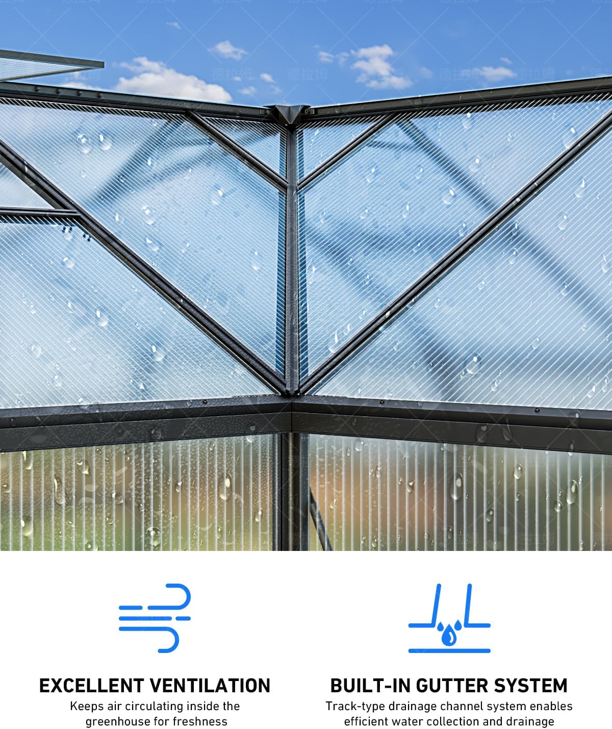 T-Shape Greenhouses, Heavy Duty Greenhouse with UV Protection, Polycarbonate Green House with Windproof Aluminum Frame, Roof Vents & Easy Assembly for Backyard or Garden