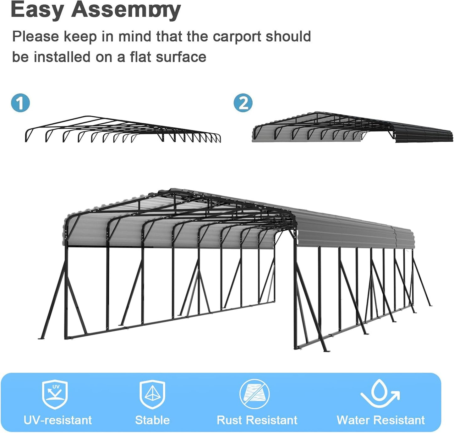 20x40FT Heavy-Duty Metal Carport, Outdoor Car port Canopy with Reinforced Iron Frame, All-Weather Shelter for Cars, Trucks & Boats, Easy Assembly