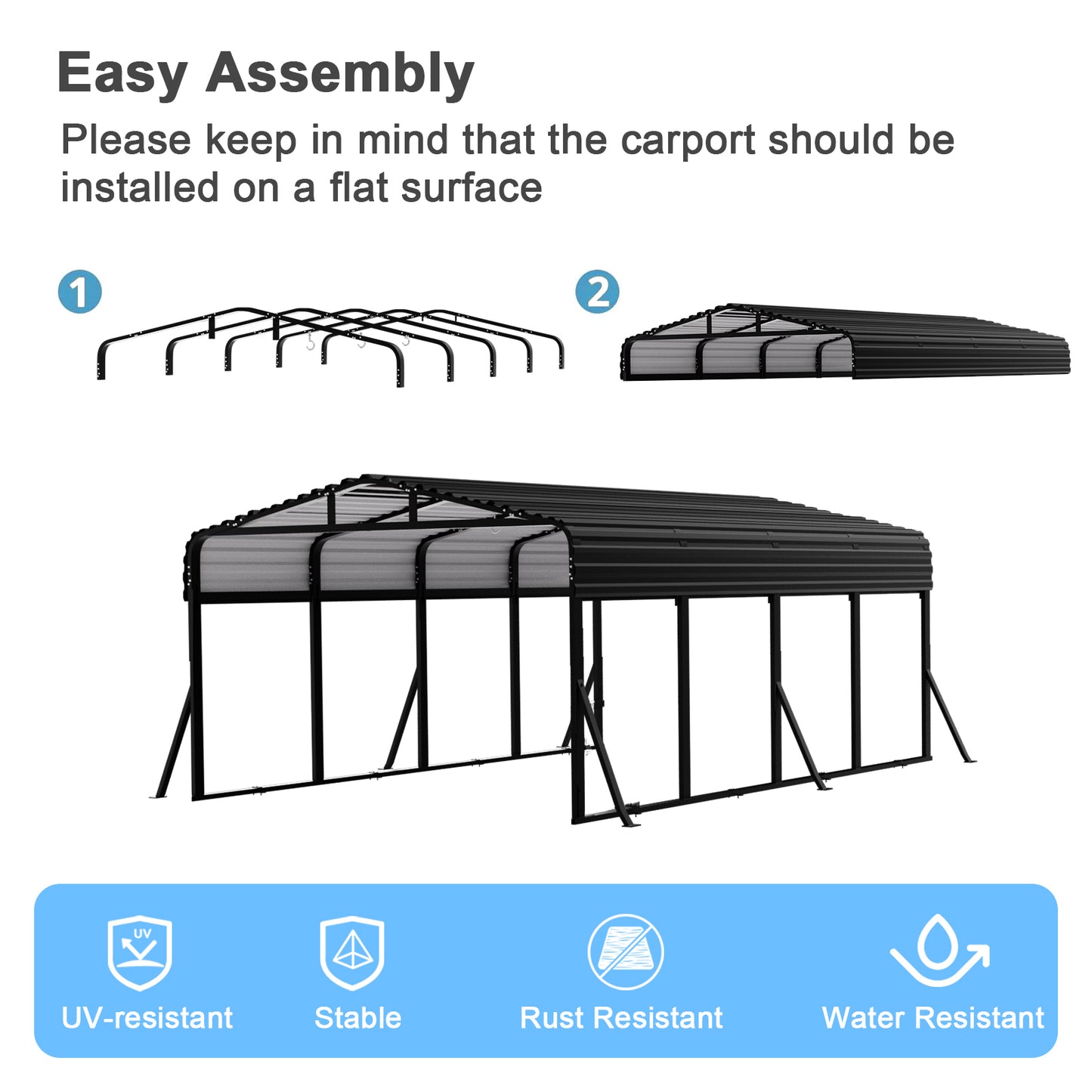 12x20FT Heavy-Duty Metal Carport, Outdoor Car port Canopy with Reinforced Iron Frame, All-Weather Shelter for Cars, Trucks & Boats, Easy Assembly