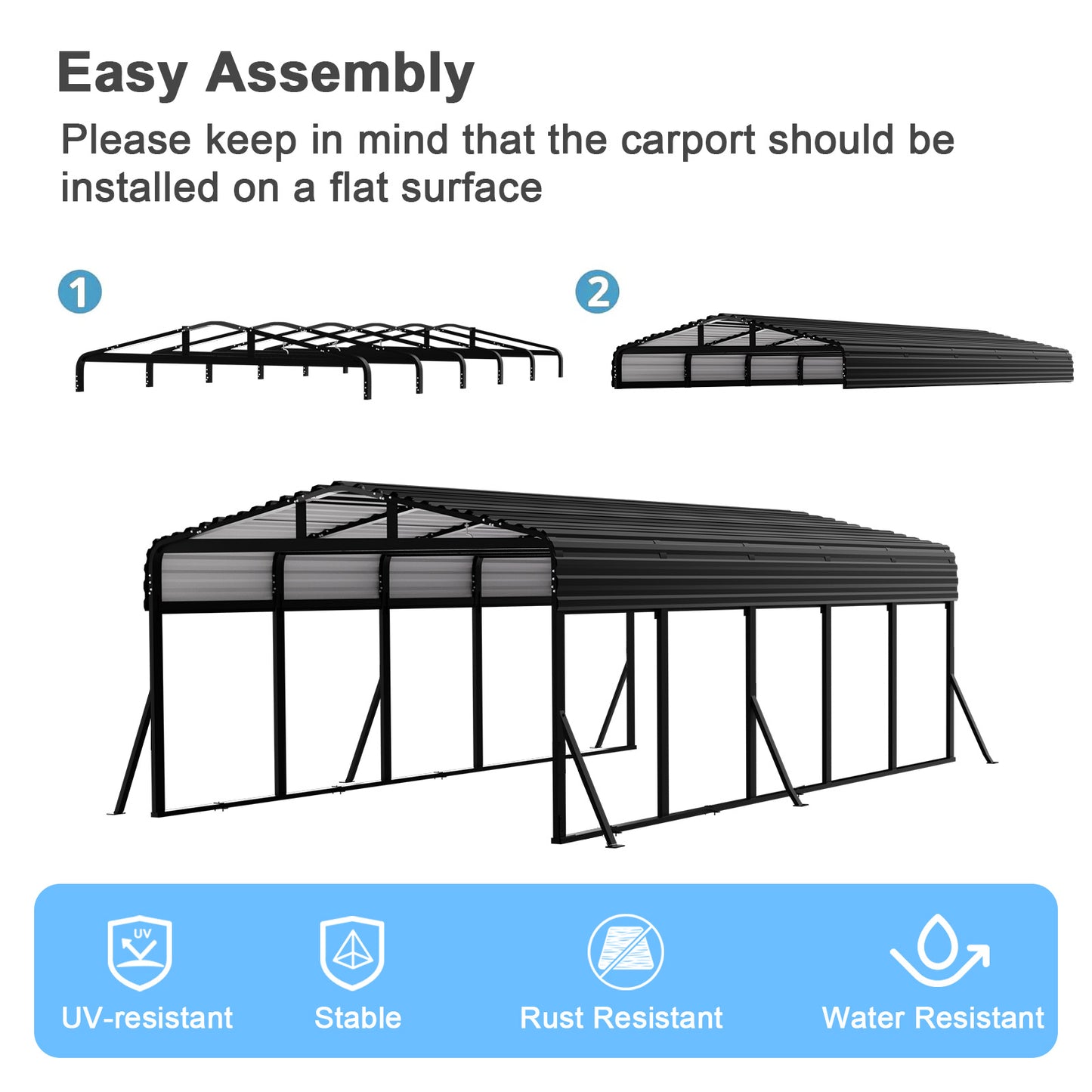 12x25FT Heavy-Duty Metal Carport, Outdoor Car port Canopy with Reinforced Iron Frame, All-Weather Shelter for Cars, Trucks & Boats, Easy Assembly