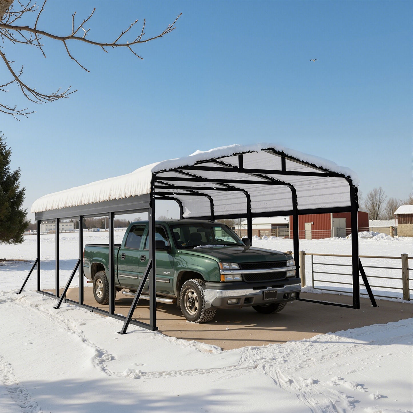 12x20FT Heavy-Duty Metal Carport, Outdoor Car port Canopy with Reinforced Iron Frame, All-Weather Shelter for Cars, Trucks & Boats, Easy Assembly