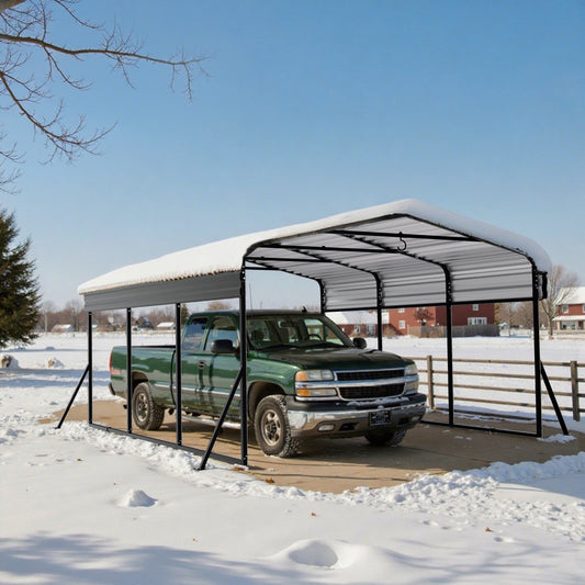 10x15FT Heavy-Duty Metal Carport, Outdoor Car port Canopy with Reinforced Iron Frame, All-Weather Shelter for Cars, Trucks & Boats, Easy Assembly