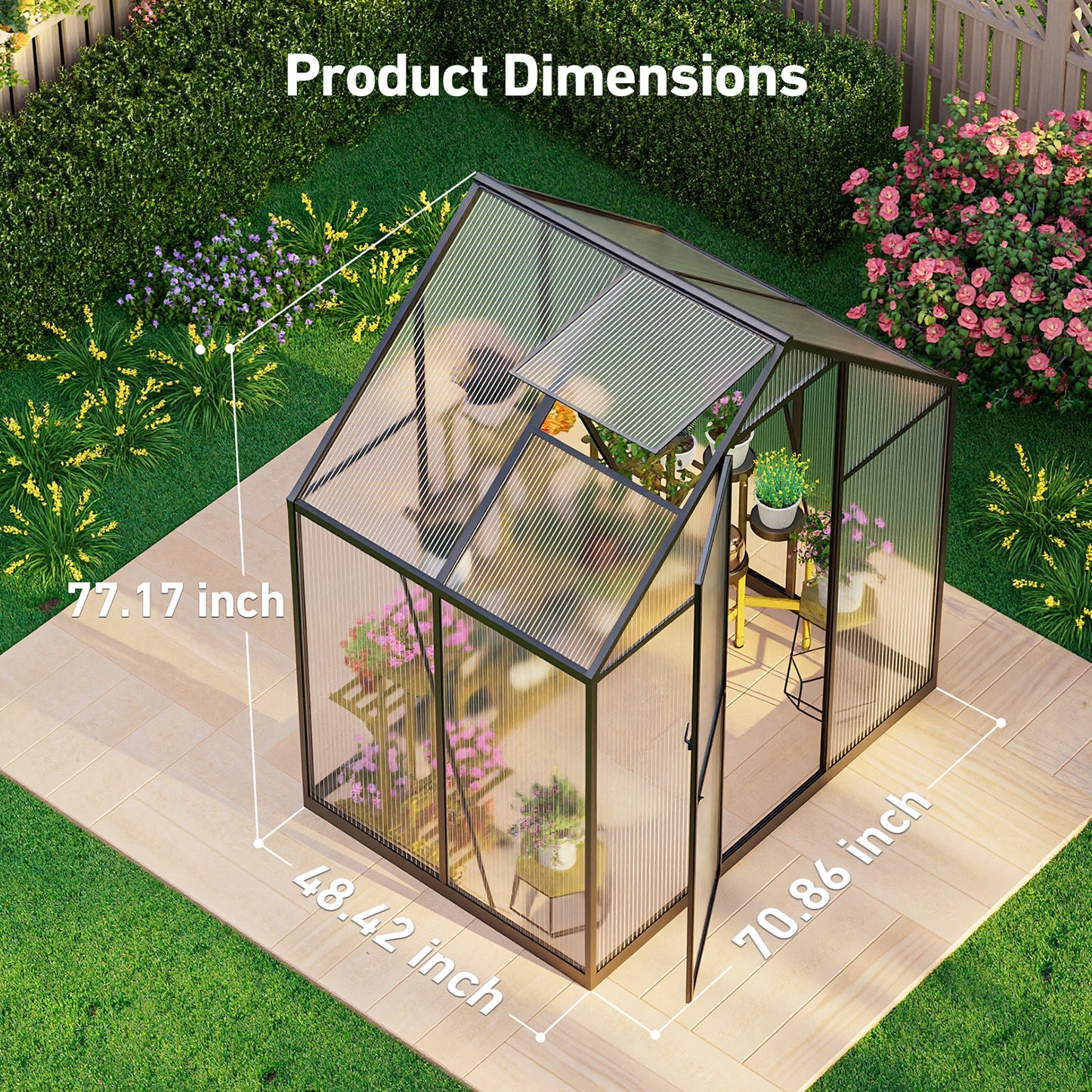 6×4FT Outdoor Walk-in Greenhouse with Thermometer Hygrometer, Heavy-Duty Polycarbonate Greenhouse with Reinforced Aluminum Frame for Garden, Backyard, or Winter Planting