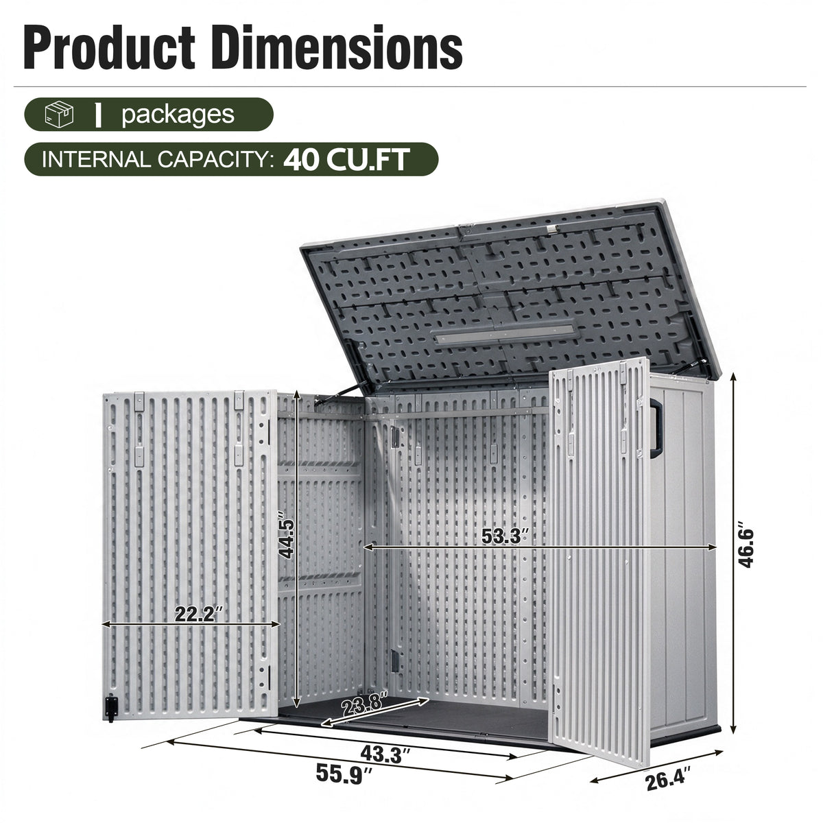 Sylviera 40 Cu.ft Vertical Resin Outdoor Storage Shed with Floor, No Partition Boards, Waterproof Lockable Tool Cabinet for Garden & Pool, Brown, White