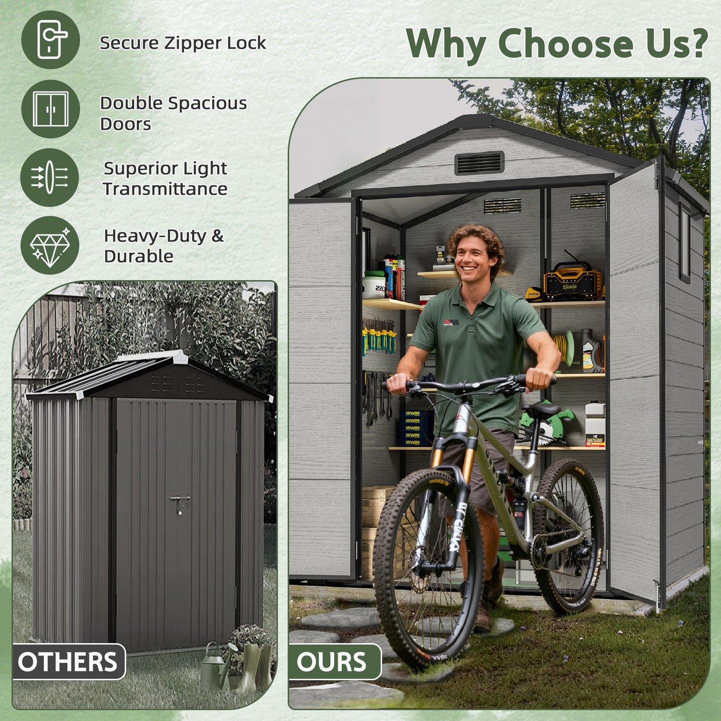 6x4FT Resin Outdoor Storage Shed with Floor, All-Weather Waterproof Plastic Garden Shed for Backyard, Heavy-Duty Storage Shed for Tools, Bikes & Lawn Equipment