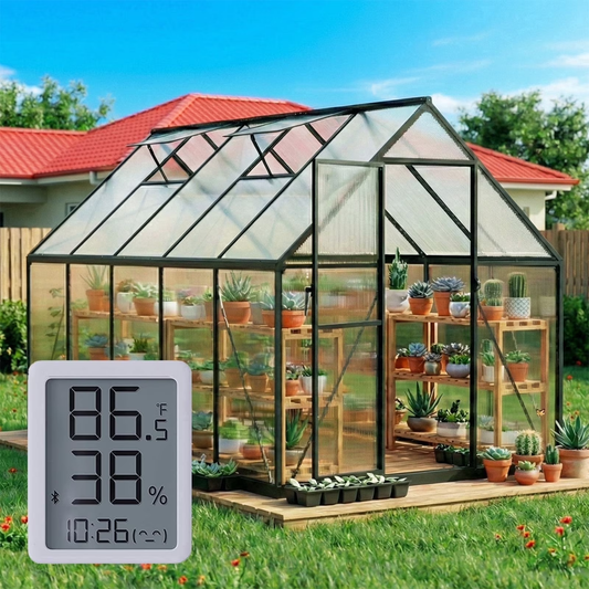 Sylviera 6x10ft Outdoor Walk-in Greenhouse with Thermometer Hygrometer, Heavy-Duty Polycarbonate Green House with Reinforced Aluminum Frame for Garden, Backyard, and Winter Planting