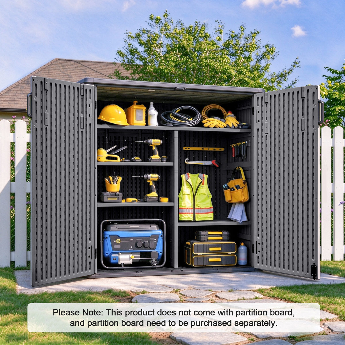 Sylviera 40 Cu.ft Vertical Resin Outdoor Storage Shed with Floor, No Partition Boards, Waterproof Lockable Tool Cabinet for Garden & Pool, Brown, Gray