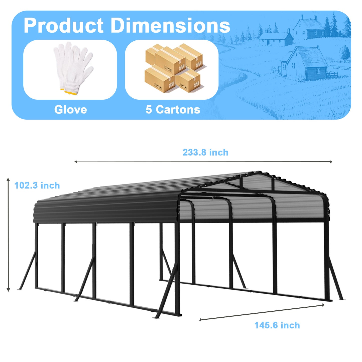 12x20FT Heavy-Duty Metal Carport, Outdoor Car port Canopy with Reinforced Iron Frame, All-Weather Shelter for Cars, Trucks & Boats, Easy Assembly