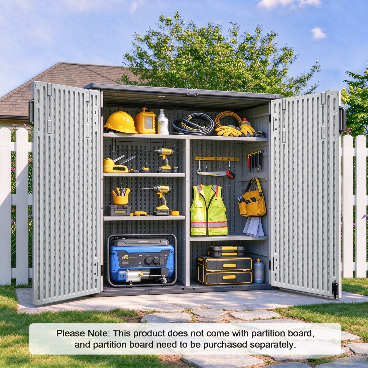 Sylviera 40 Cu.ft Vertical Resin Outdoor Storage Shed with Floor, No Partition Boards, Waterproof Lockable Tool Cabinet for Garden & Pool, Brown, White