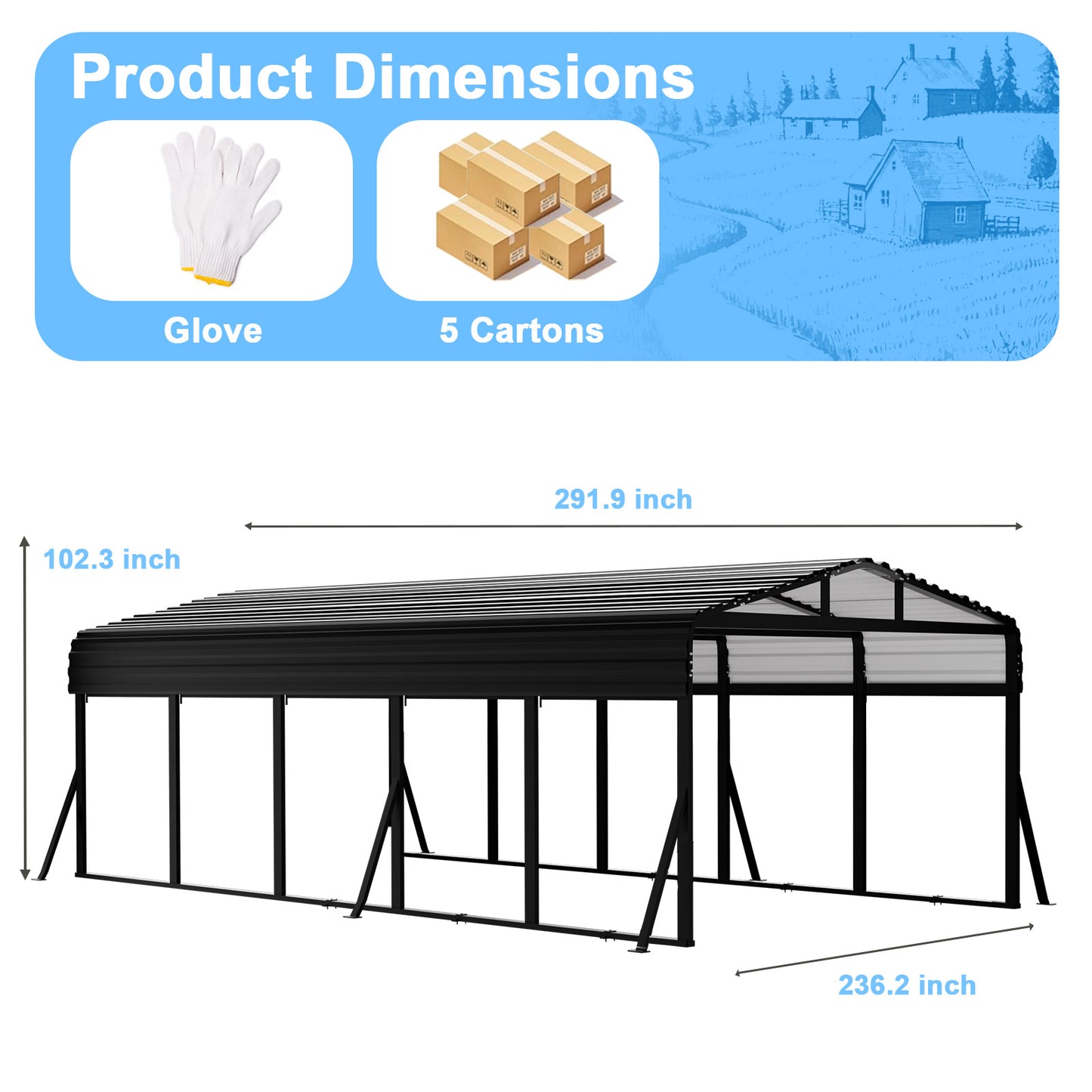 12x25FT Heavy-Duty Metal Carport, Outdoor Car port Canopy with Reinforced Iron Frame, All-Weather Shelter for Cars, Trucks & Boats, Easy Assembly