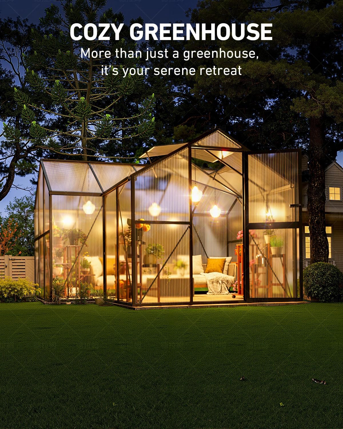 T-Shape Greenhouses, Heavy Duty Greenhouse with UV Protection, Polycarbonate Green House with Windproof Aluminum Frame, Roof Vents & Easy Assembly for Backyard or Garden