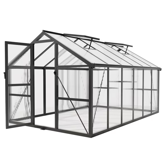 Sylviera 8x12ft Outdoor Walk-in Greenhouse with Thermometer Hygrometer, Heavy-Duty Polycarbonate Green House with Reinforced Aluminum Frame for Garden, Backyard, and Winter Planting