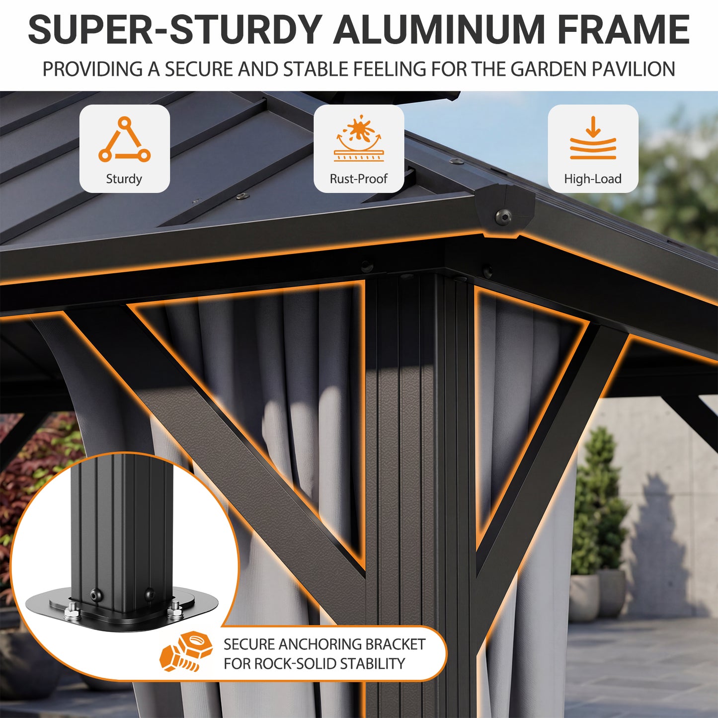 Sylviera 10' x 12' Hardtop Gazebo, Steel Shingle Double-Layer Roof, Iron Frame, with Curtains and Screen, Canopy Shelter Suitable for Patios, Gardens and Backyards