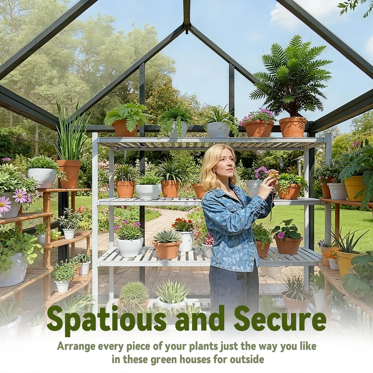 Sylviera 6x10ft Outdoor Walk-in Greenhouse with Thermometer Hygrometer, Heavy-Duty Polycarbonate Green House with Reinforced Aluminum Frame for Garden, Backyard, and Winter Planting